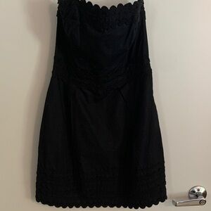 French Connection Black Strapless Scallop-Trim Dress